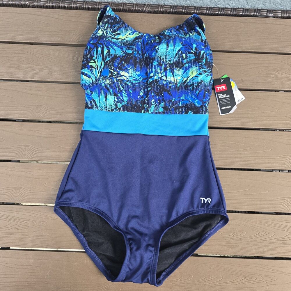 TYR Womens Durafast Elite Cabo Belted Scoop Neck Controlfit Swim Sz 12 New